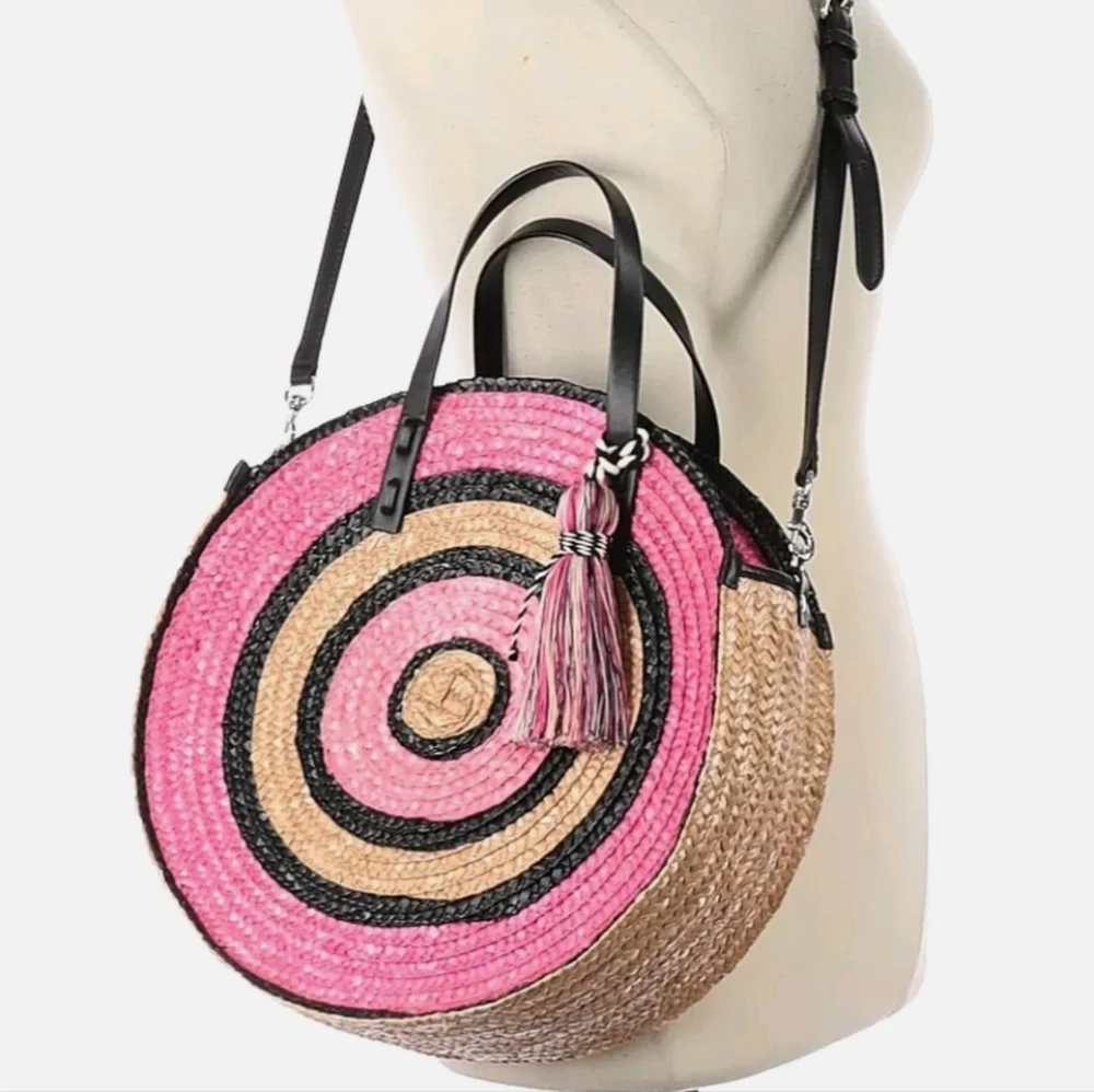 Rebecca Minkoff Pink and Beige Wicker Concentric Circle Tote Hand Bag - Picture 1 of 10